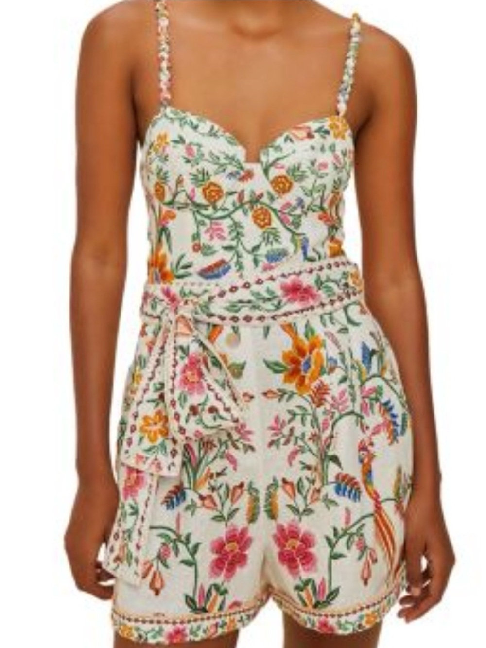 FARM Rio White Floral Embroidered Mini Romper